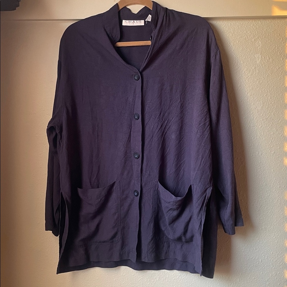 Vintage Chaus Sport navy blue oversized button down long sleeve tunic top